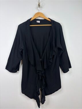 Oh My Gauze Jacket Womens Large Black Cotton Long Sleeve Blouse Ruffle Collar